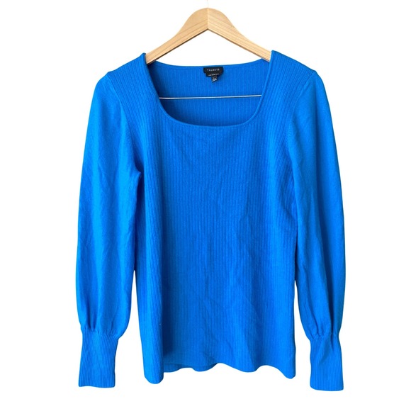 Talbots Sweaters - Talbots Pure Merino Wool Sweater Blue Size Large Square Neck Ribbed Long Sleeve